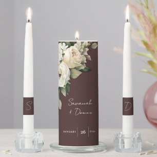 Elegant Burgundy and White Rose Bouquet Wedding   Unity Candle Set