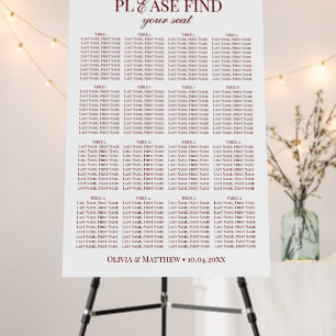 Elegant Burgundy and White Welcome Seating Chart  Foam Board