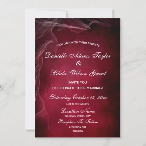 Elegant Burgundy and White Wispy Wedding Invitation