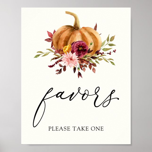 Elegant Burgundy Autumn Pumpkin Favors Sign (Front)