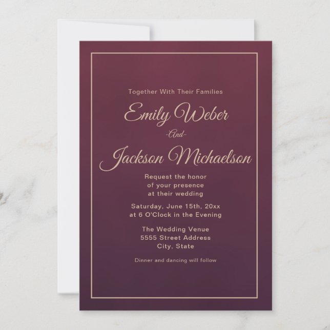 Elegant Burgundy Autumn Winter Wedding Invitation (Front)