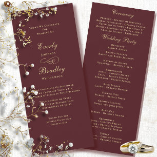 Elegant Burgundy Background Gold Wedding Program