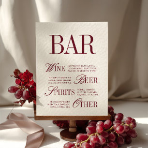 Elegant Burgundy Bar Menu Drinks Wedding Tabletop