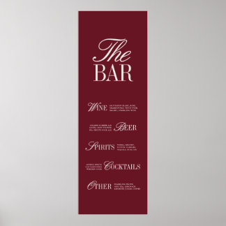 Elegant Burgundy Bar Menu Poster Reception Decor