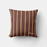 Elegant Burgundy Beige Stripes Custom Monogram Throw Pillow at Zazzle