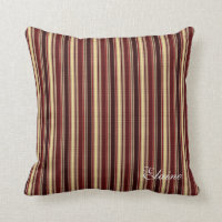 Elegant Burgundy Beige Stripes Custom Monogram Throw Pillow