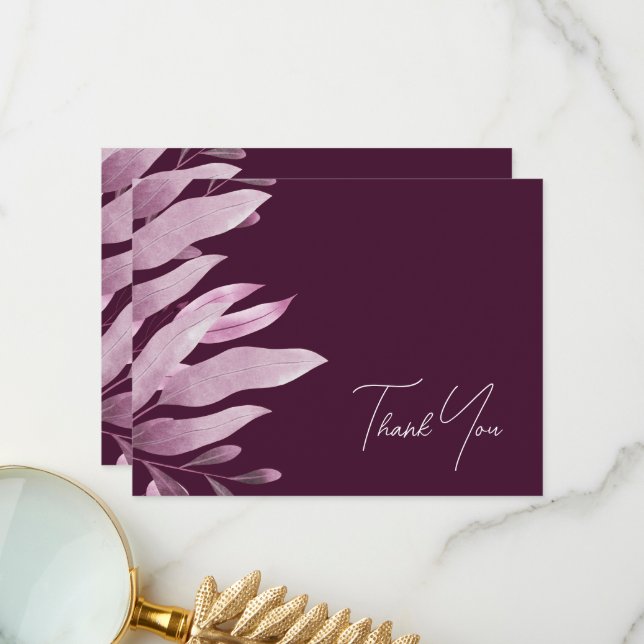 Elegant Burgundy Big Leaves Wedding Thank You Card (Front/Back In Situ)