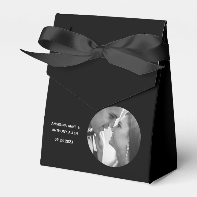 Elegant Burgundy Black Chic Photo Favor Boxes (Front Side)