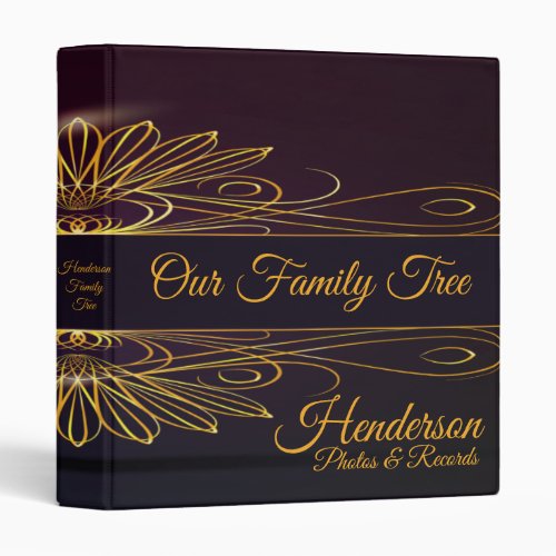 Elegant Burgundy Black Genealogy Family Tree Album 3 Ring Binder