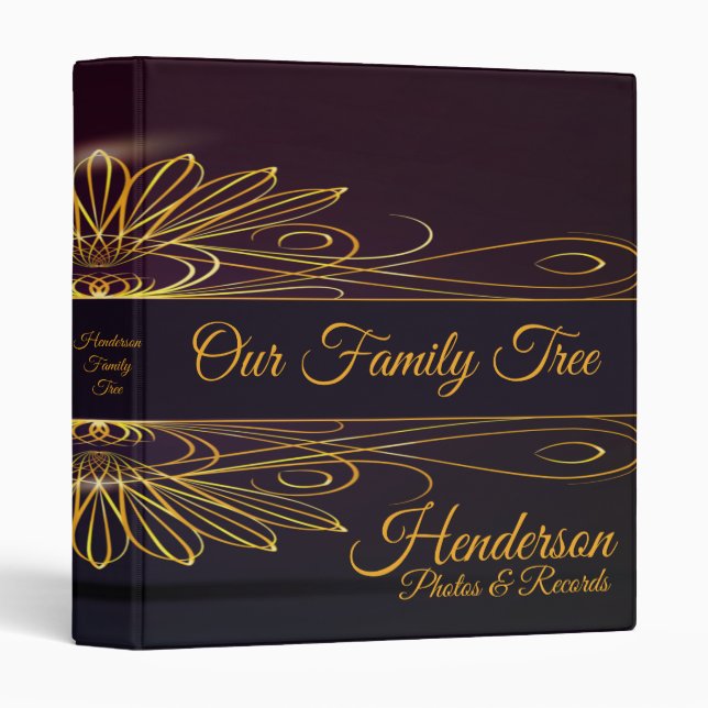 Elegant Burgundy Black Genealogy Family Tree Album 3 Ring Binder (Front/Spine)