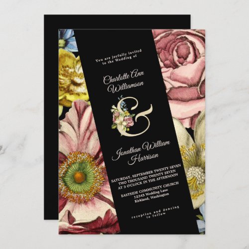 Elegant Burgundy Black Gold Floral Wedding Invitation