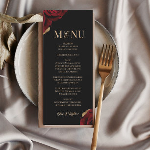 Elegant Burgundy Black Gold Wedding Menu