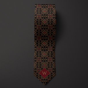 Elegant Burgundy & Black Monogram Neck Tie