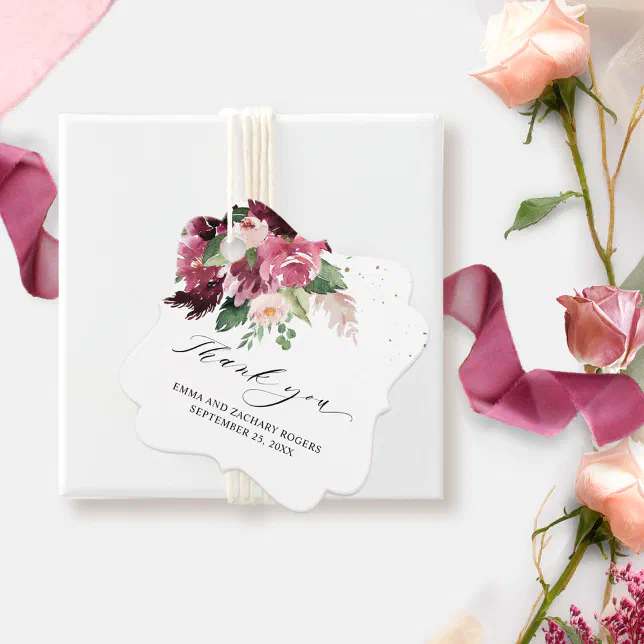 Elegant Burgundy Blush and Pink Wedding Thank You Favor Tags | Zazzle