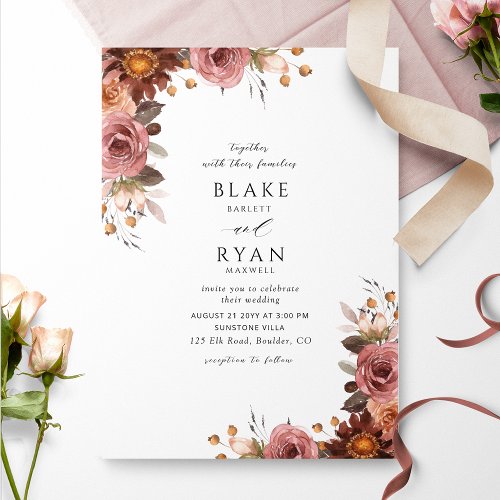 Elegant Burgundy Blush and Rose Wedding Invitation