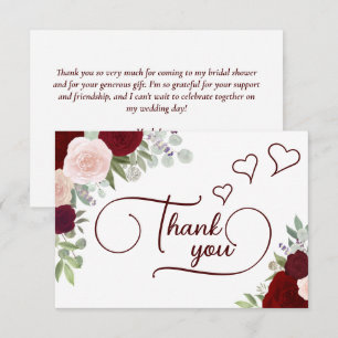 Elegant Burgundy & Blush Boho Roses Bridal Shower Thank You Card