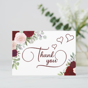 Elegant Burgundy & Blush Boho Roses Bridal Shower Thank You Card