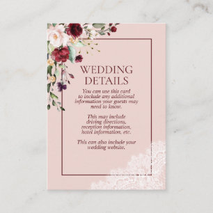 Elegant Burgundy Blush Botanical Lace Details Enclosure Card