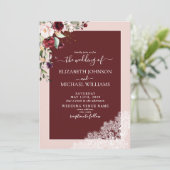 Elegant Burgundy Blush Botanical Rustic Wedding  Invitation (Standing Front)