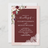 Elegant Burgundy Blush Botanical Rustic Wedding  Invitation (Front)
