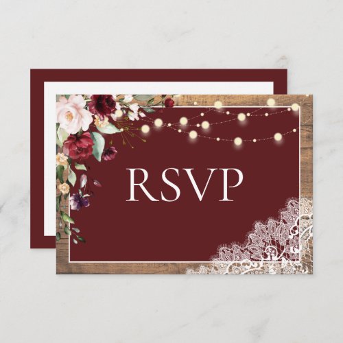 Elegant Burgundy Blush Botanical Wood Wedding RSVP