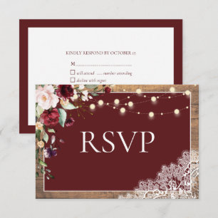 Elegant Burgundy Blush Botanical Wood Wedding RSVP Card