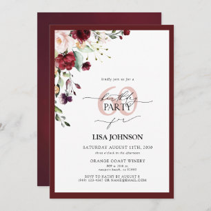 Elegant Burgundy Blush Floral 60th Birthday Invitation