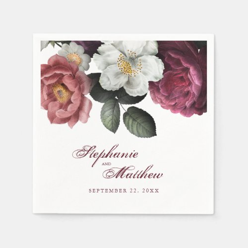 Elegant Burgundy Blush Floral Botanical Wedding Napkins