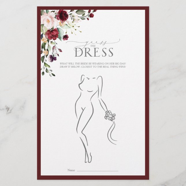 Elegant Burgundy Blush Floral Bridal Shower Game (Front)