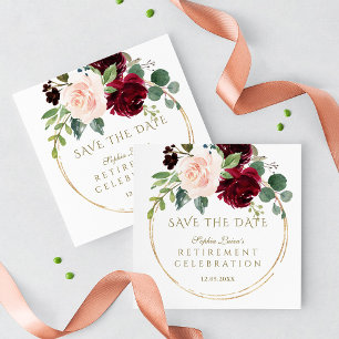 Elegant Burgundy Blush Floral Gold Retirement Save The Date
