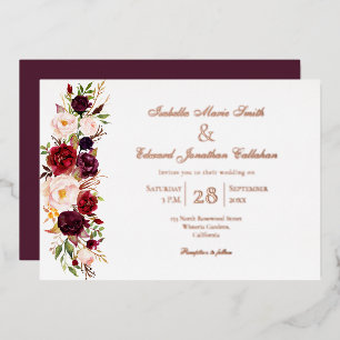 Elegant Burgundy & Blush Floral Rose Gold Foil Invitation