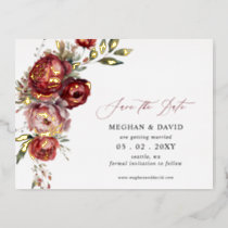 Elegant Burgundy Blush Floral Save the Date Foil Invitation Postcard