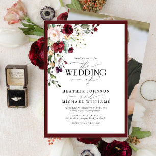 Elegant Burgundy Blush Floral Watercolor Photo Invitation
