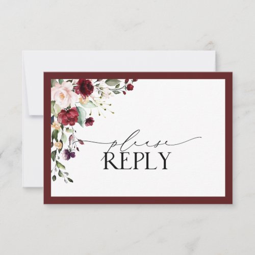 Elegant Burgundy Blush Floral Watercolor RSVP