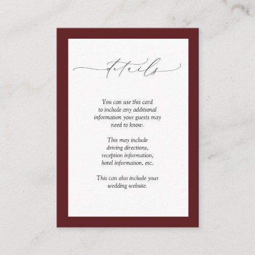 Elegant Burgundy Blush Floral Wedding Details Enclosure Card