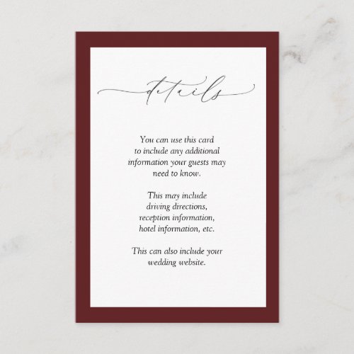 Elegant Burgundy Blush Floral Wedding Details Enclosure Card