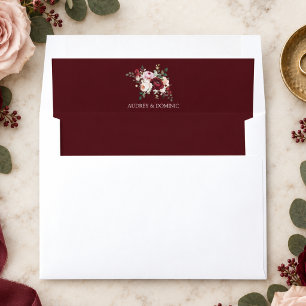 Elegant Burgundy Blush Floral Wedding Envelope Liner