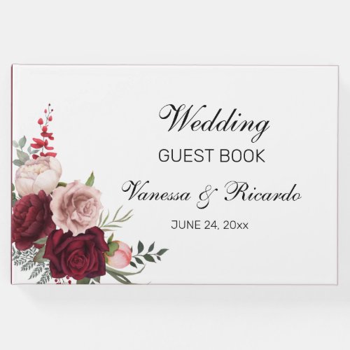 Elegant Burgundy Blush Floral Wedding Guest Book