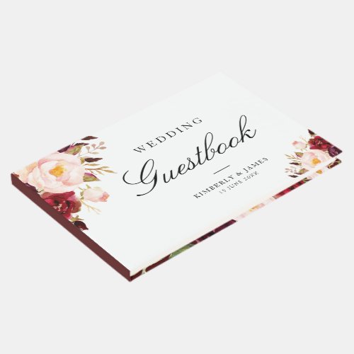 Elegant burgundy  blush floral wedding guestbook