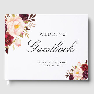 Elegant burgundy & blush floral wedding guestbook