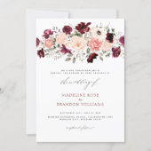 Elegant Burgundy Blush Floral Wedding Invitation (Front)