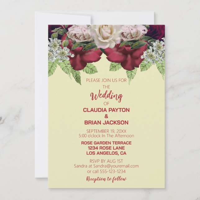 Elegant Burgundy Blush Floral Wedding Invitation (Front)