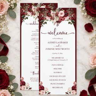 Elegant Burgundy Blush Floral Wedding Program