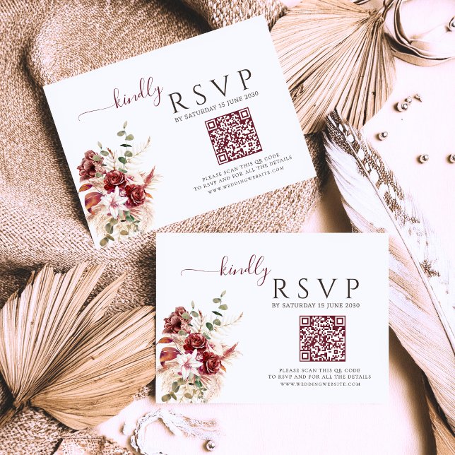 Elegant Burgundy & Blush Floral Wedding RSVP Card (Creator Uploaded)