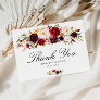 Elegant burgundy & blush floral wedding thank you postcard