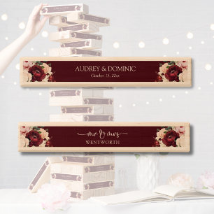 Elegant Burgundy Blush Floral Wedding Topple Tower