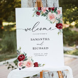 Elegant Burgundy Blush Floral Wedding Welcome Sign at Zazzle