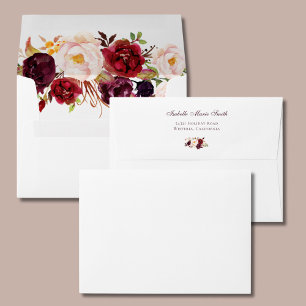 Elegant Burgundy & Blush Floral White Invitation Envelope