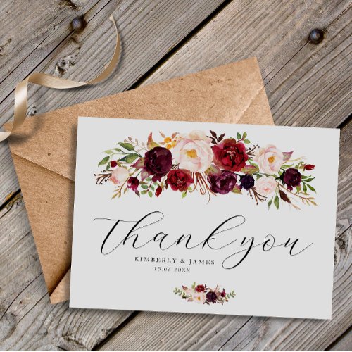 Elegant burgundy  blush flowers wedding postcard