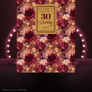 Elegant Burgundy Blush Gold 30th Birthday Backdrop